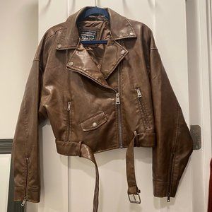 Levi's Women's Brown Faux Leather Cropped Moto Jacket in Size Medium